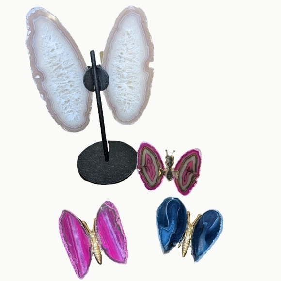Brazilian Agate Other - Agate Butterflies Set of 4 Pink, Blue & Topaz